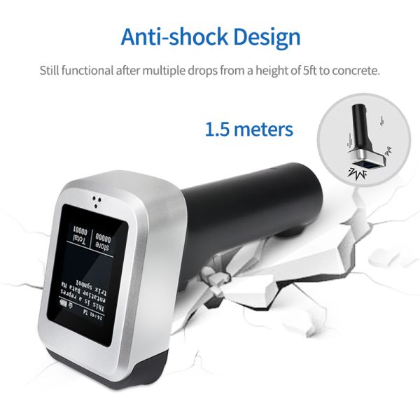 LED Display Handheld Bluetooth Barcode Scanner Wireless 1D 2D Barcode Scanner Black With Charging Base
