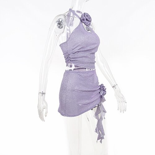 OEM maufactory Summer newpolyester sleeveless parties sexy slim hot girl stereo flower design hanging neck top suits