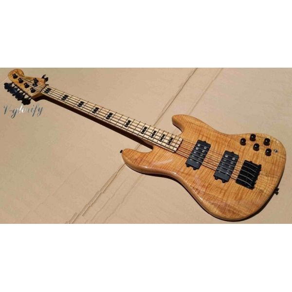 Flame maple 5 string electric bass guitar with ashwood body 20  tone position maple fingerboard free shipping