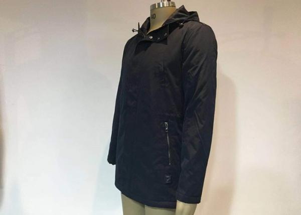 Winter Padded Mens Medium Trench Coat Navy Blue Hood And Zip Through Outwear