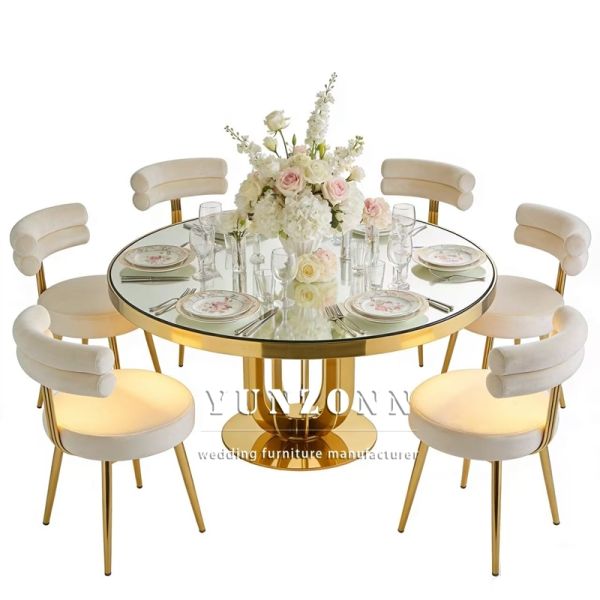 Stainless Steel Wedding Table Tempered Glass Top for Hotels Restaurants Banquets Dining Events-Durable Hotel Furniture Wholesale