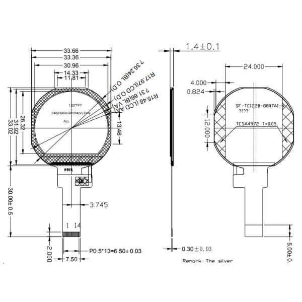 Небольшой круговой дисплей LCD, круглый интерфейс Spi MCU модуля LCD 1,22 дюйма
