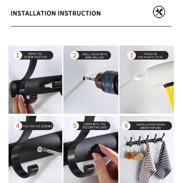 Matte Black Stainless Steel Robe Hooks , Wall Mount Towel Hanger OEM ODM