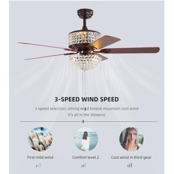 Bedroom AC110V 4100K  Flush Mount Crystal Chandelier Ceiling Fan Remote Control