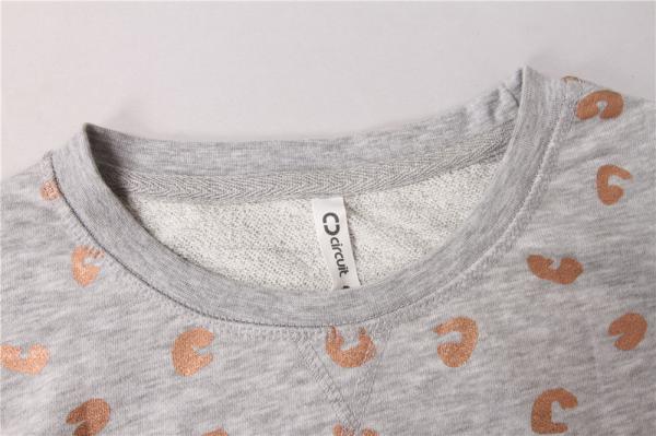 Rose Gold Foil Print Round Neck Quilted Pullover Sweater For Women