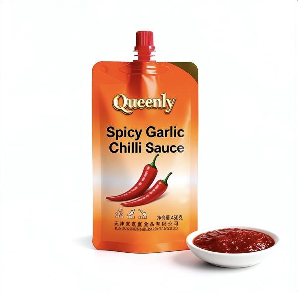 450g Garlic Chilli Sauce Packaging Bag Flat Bottom Shelf Stable Oil Resistance With Spout