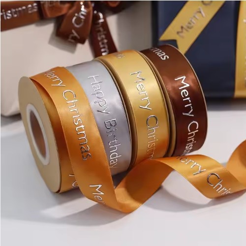 Polyester Satin Ribbon 3D Embossed Printed Recycled Gossgrain Food Crafts Bag Packaging Custom Logo