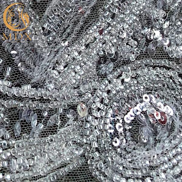 Роскошное белое вышитое Handmade ткани шнурка яркого блеска Sequin