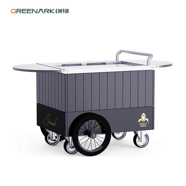 Mobile Teppanyaki Grill Food-Grade Alloy Steel Plate, 250℃ in 8 Mins, Extendable Table & 16'' Wheels Direct Factory