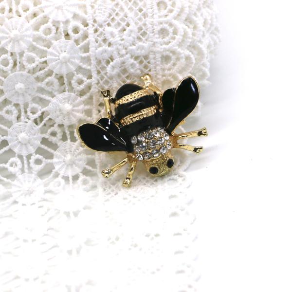 Fashion Diamond Bee Brooch  , Black Clothes Pin Black Glue Dropping Process OEM ODM