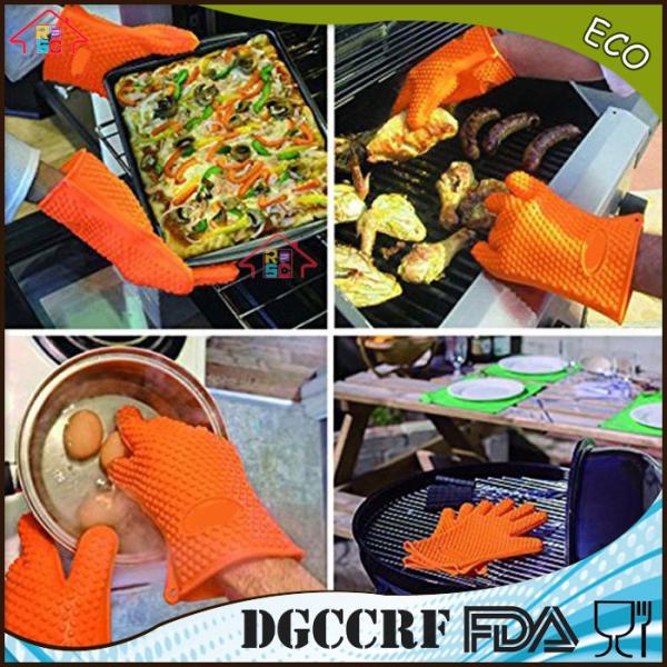 Colorful Heat Resistant Oven Gloves With Fingers / Ageing Resistant Silicone Rubber Oven Gloves