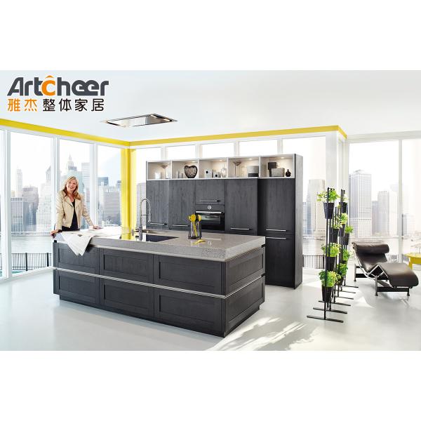 Armario de cocina de estilo americano clásico de madera sólida gris en color gris y blanco