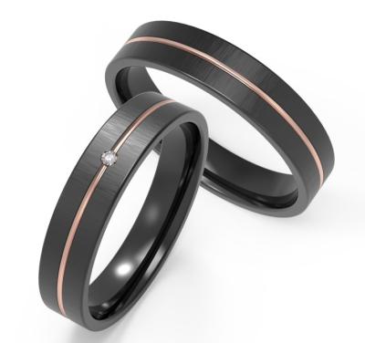 Black Titanium Men Jewelry Couple Ring With Rose Gold Single Ring Set Zircon