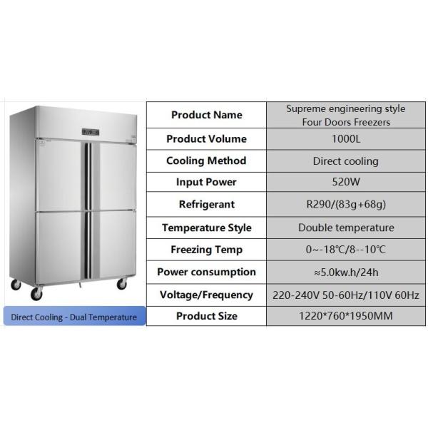 Modern Design 4 Door Commercial Freezer Precise Control Restaurant Refrigerator Freezer