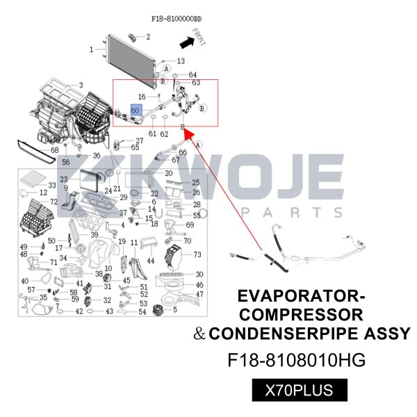 OEM F18-8108010HG Auto Parts EVAPORATOR-COMPRESSOR & CONDENSER PIPE For Chery Jetour X70 Plus