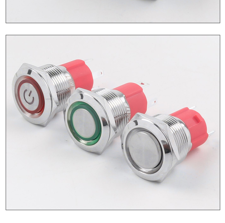 19mm Metal Push Button Switch 10A High Current Latching Momentary LED 1NO 4Pins Flat Head High Head Switch IP65 Max Voltage 220V