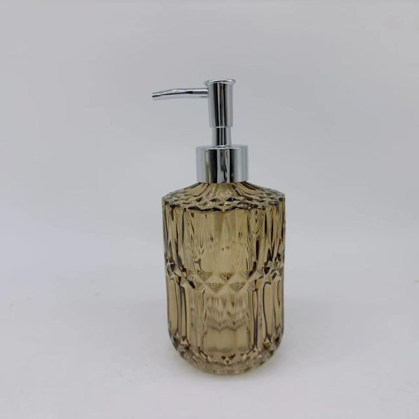 Glass bathroom accessories set round with diamond pattern lotion bottle with pump soap dish toothbrush holder