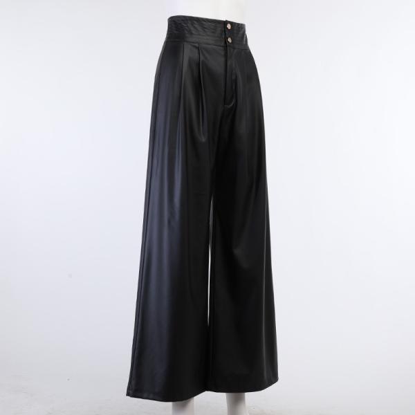 Sexy High Waist Womens Wide Leg Leather Pants Solid Color