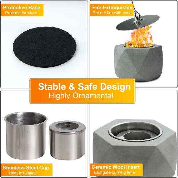 Pounds AJUNION Portable Mini Concrete Fire Pit Tabletop Alcohol Burning Fire Pit Bowl