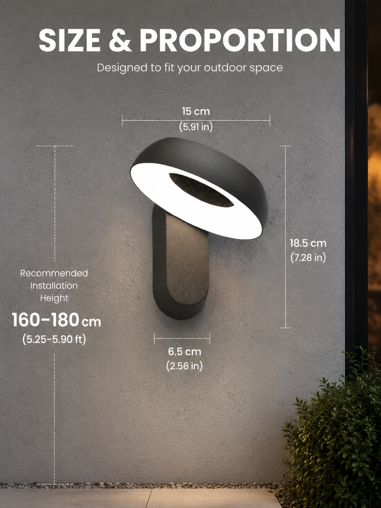 12W Outdoor Porch Lights Wall Mount Adjustable Halo 3000K For Entrances Architectural Facades