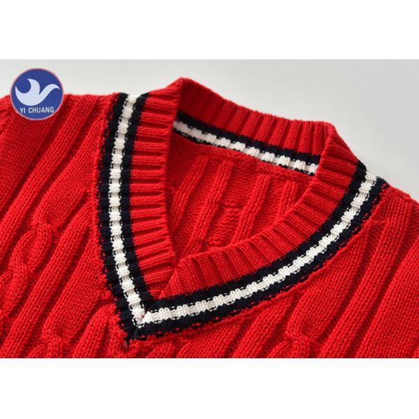 Cable Knitting Stripe Boys V Neck Sweater Full Reglan Sleeves School Uniforms