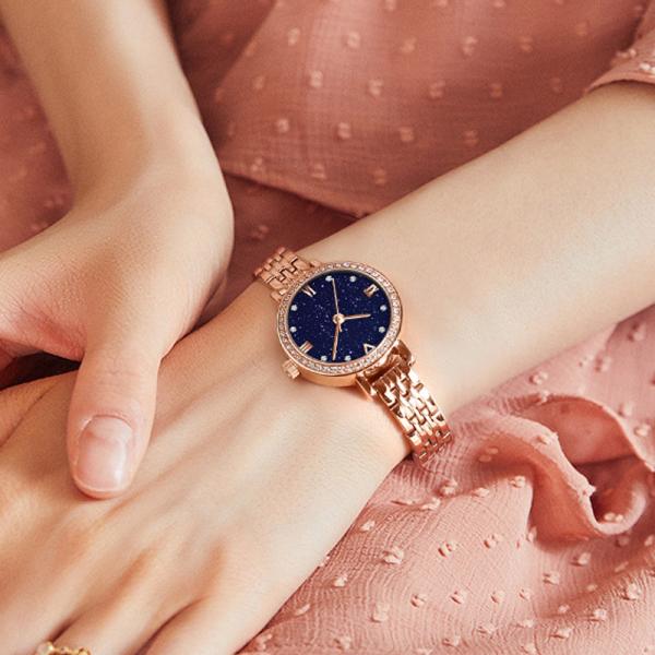 Blue Sandstone Women Quartz Wrist Watch 11mm Thickness 3ATM Antiwater