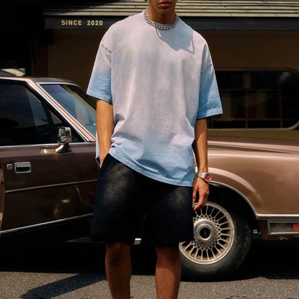 250 Gsm Roupas de rua de grande porte Vintage Sol desbotado Lavar ácido T-shirt de grande porte Homens