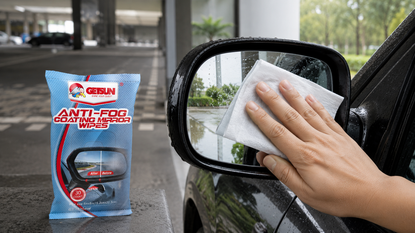 GETSUN 30 Count Anti Fog Coating Wipes for Car Side Mirrors