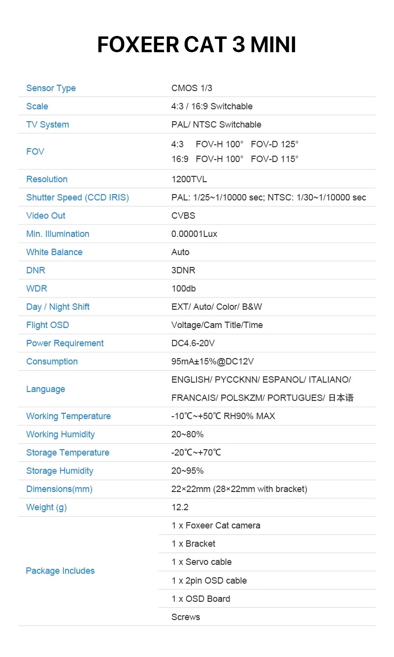 Foxeer 3 Mini Low Latency Noise 1200TVL 0.00001Lux FPV Night Camera 2.1mm PAL NTSC 4:3 16:9 For RC Racing Drone