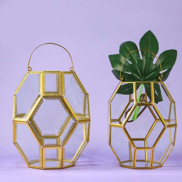 Retro polygon glass artifact wind lamp courtyard household candle holder Nordic romantic wedding club decoration