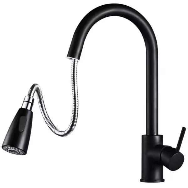 Contemporary Style Blackened Kitchen Faucet with Dual Mode Outlet and Single Handle