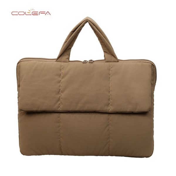 Fall New Arrival Stylish Solid-Color Bags Minimalist Niche Checkered Briefcase Women Casual Lightweight Polyester Everyday Commuting Laptop Bag