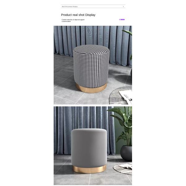 Home Small Round Fabric Ottoman Sponge Upholstered Salon Accent Chair Dressing Table Makeup Shoe Changing Stool Ottoman