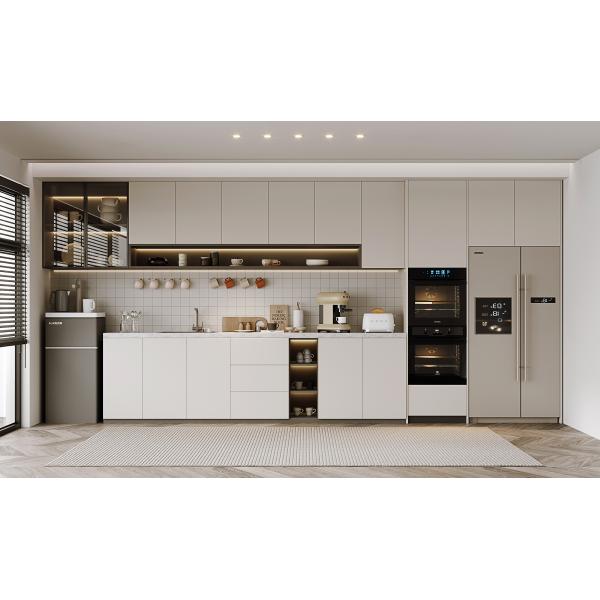 Tall Kitchen Pantry Storage Cabinet With Power Outlets LED Hutch Buffet Cabinet