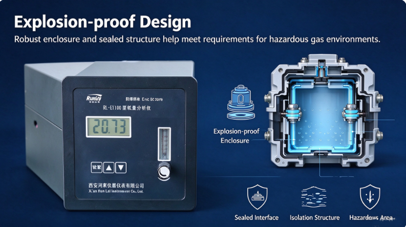 Metal Explosion Proof Oxygen Gas Analyzer With Sound Alarm Digital LCD Display 24VDC