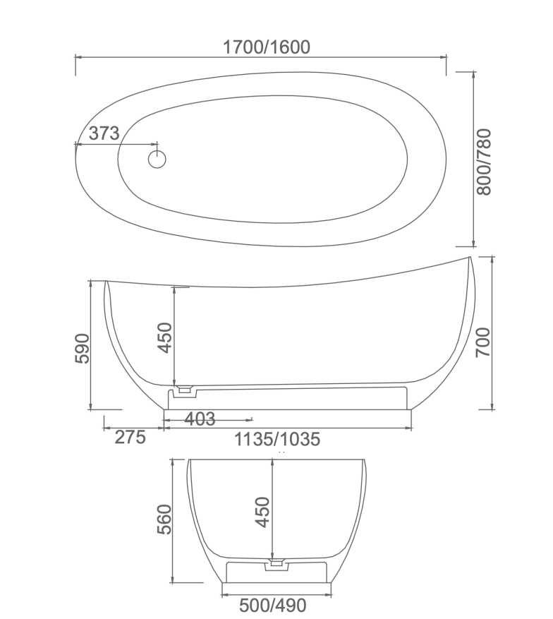 Stainproof Oval Sanitary Ware Items Compact Freestanding Tub Thin Edge Customized