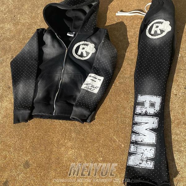 Embroidered Screen Print Oversized Street Wear Tracksuits Vintage Acid Wash Tracksuit