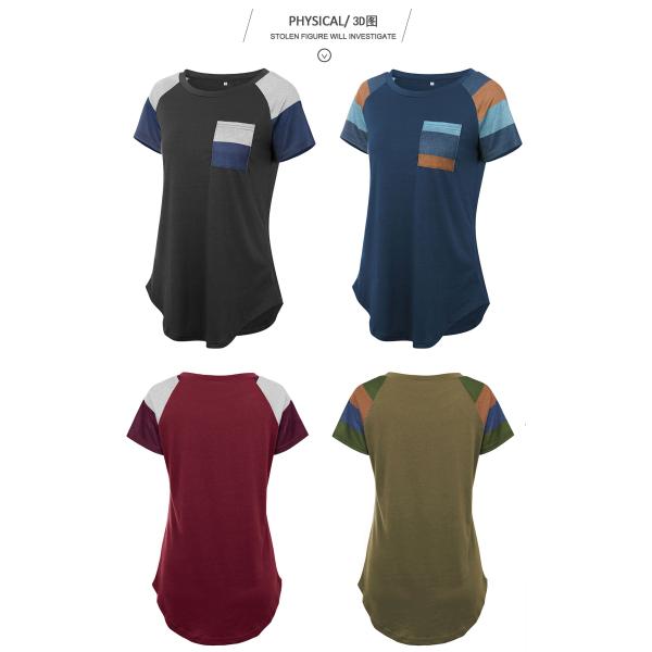 Roupas personalizadas de colarinho O-Neck Manga curta Mulheres Blusas de bolso de algodão básicas impressas