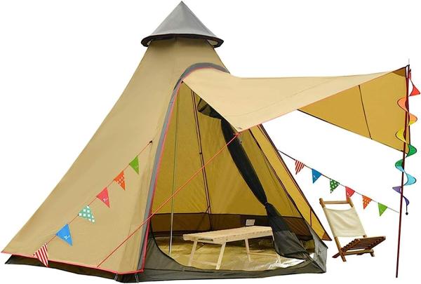 Outdoor Camping Retro Tent, Luxury Glamping Tent Waterproof Canvas Tents for Family Camping Outdoor Hunting Party