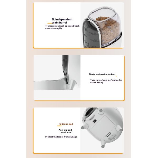 Modern 3L Automatic Stainless Steel Dog Cat Pet Bowl Feeder Eco-Friendly 2-in-1 Portable Charge Remote Control Solid IPX5
