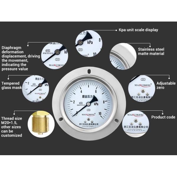 YE100ZTBF 16KPa All 304SS Stainless Steel Pressure Gauges for Micropressure Measurement