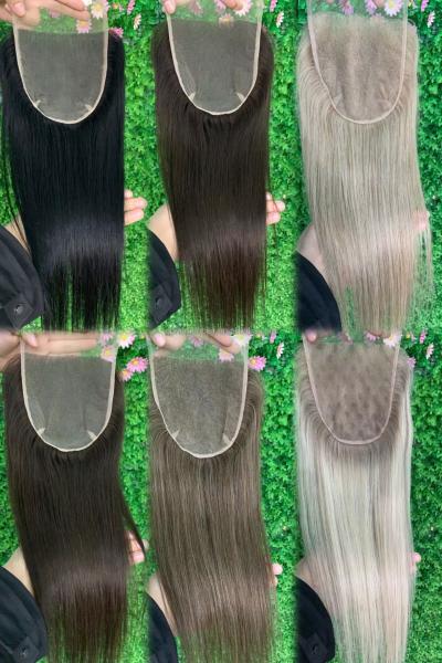 Ready Ship European 13A Grade Human Hair Extensions Mesh Integration System Colored Lace Closure 6x6 Sizes 100% Transparent