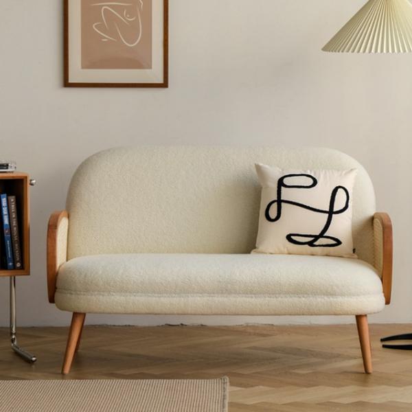 Solid Wood Rattan Modern Fabric Sofa Set Cloth Single Leisure Chair