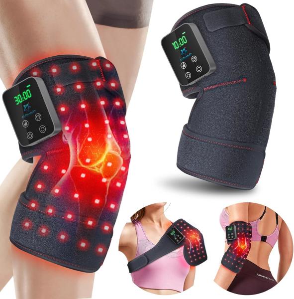 Red Light Therapy Knee Wrap for Pain Relief 660nm 850nm Infrared Vibration Massage Heat Pad Rechargeable and Cordless Design