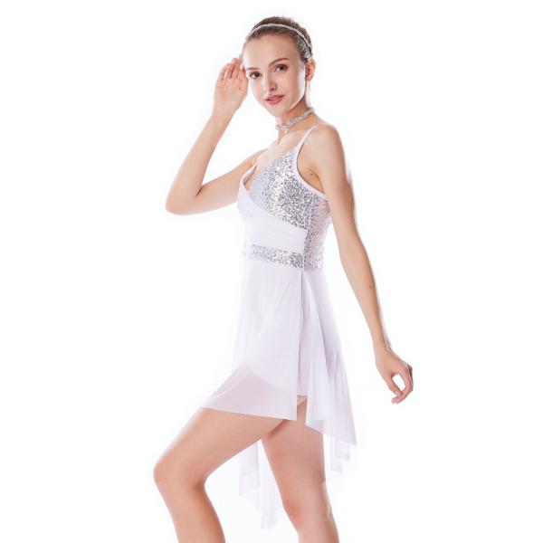 Navy Blue Lyrical Dance Competition Costumes Sequin V-Neck Knee Length High-Low Dress