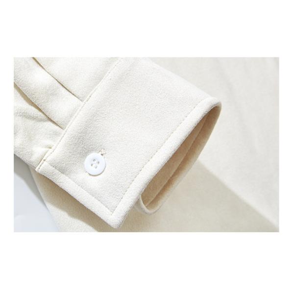 Men's Winter 2023 Suede Solid Color Long Sleeve Shirt with Pockets and Loose Fit Style