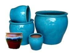 Glazed 43x39cm Ceramic Outdoor Pot , Blue Ceramic Outdoor Plant Pots