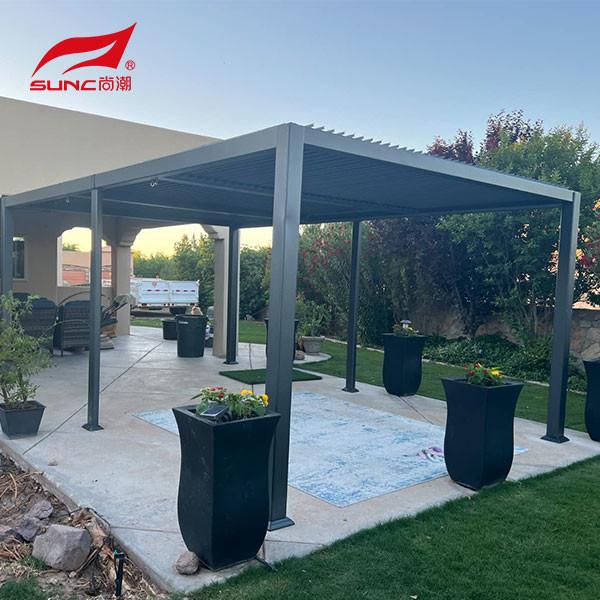 Motorized Outdoor Aluminium Pergola With Downpipe Size Louver Blades