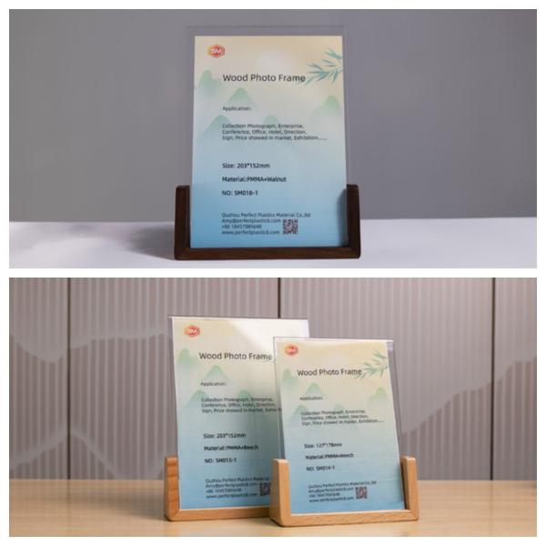 木材ベースの写真フレームを持つ直角型A5アクリル写真フレーム
