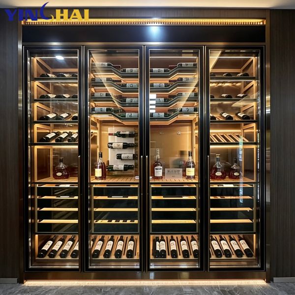 Black Stainless Steel Wine Cabinet with LED Lighting & Tempered Glass Doors